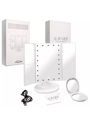 Aura B beleuchteter dreifach faltbarer LED-Kosmetikspiegel | 22 LED-Leuchten | Reise F