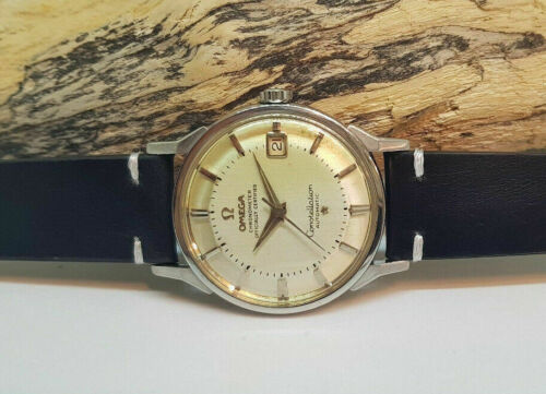 RARE VINTAGE 1963 OMEGA CONSTELLATION PIE PAN SILVER DIAL DATE AUTO MAN'S / J017