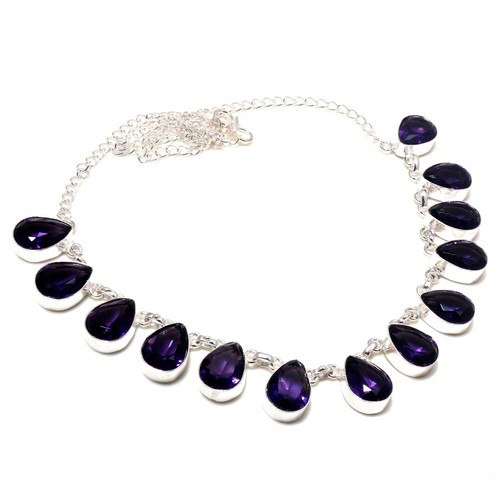 Wonderful Amethyst Gemstone Hadnamde 925 Sterling Silver Jewelry Necklace 18" - Picture 3 of 3
