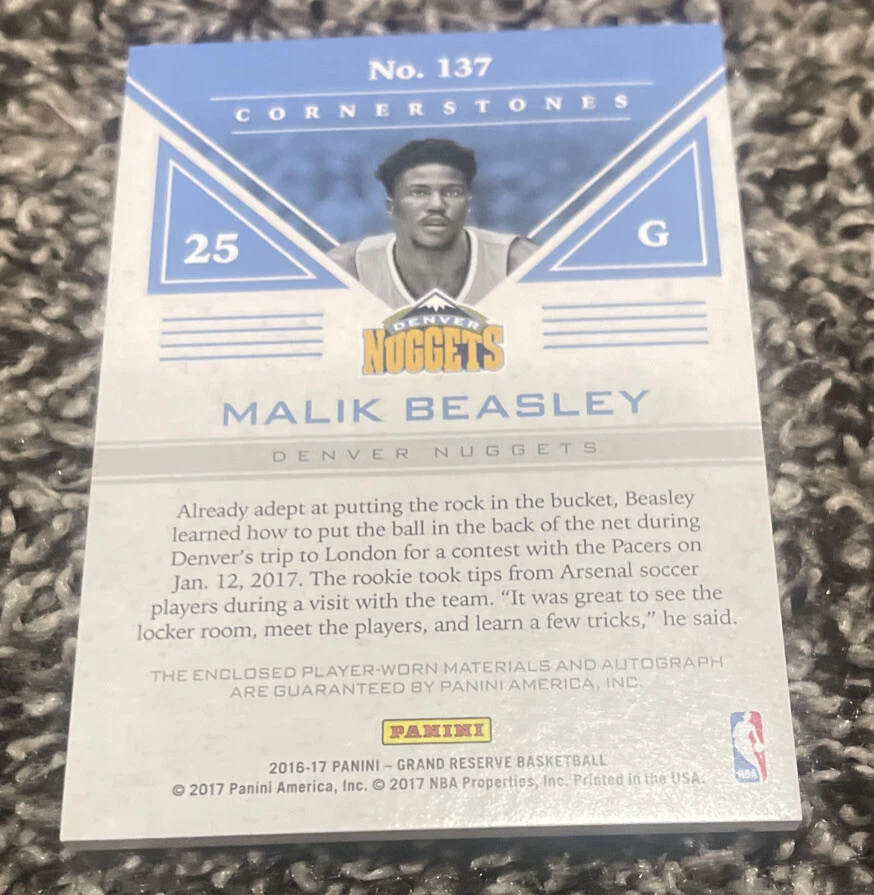 Malik Beasley Denver Nuggets RC Autograph Panini Grand Reserve GRANITE 15/25 - Image 2 of 2
