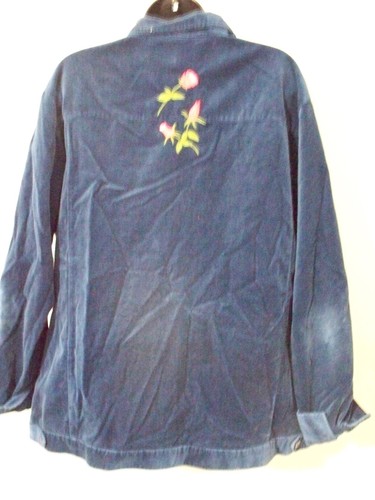 Vintage Women's The Quacker Factory Blue "Velvet" Jacket & Embroidered Size L - Picture 2 of 3