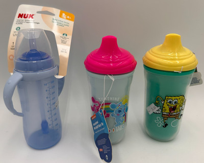 Lot of 3 Sippy Cups NUK Blues Clues Spongebob Squarepants Insulated Baby Kid's