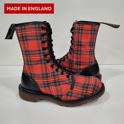  Dr. Martens Doc England MIE Rare 80's Vintage Red Tartan 1490 Boots UK4 US6 