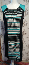 Spense Stripe Illusion Style Pleated Neckline Sleeveless Sheath Dress 8 NWOT