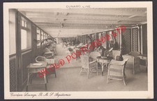 RMS AQUITANIA  - Cunard Liner, Garden Lounge - printed postcard