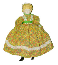 Vintage 18" Porcelain Collector Doll Yellow Floral Dress Bonnet Lace Trim