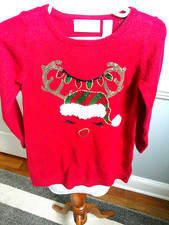 NEW Children  s Place Red Metallic Reindeer Sweater Embroidered  Sequined 2T
