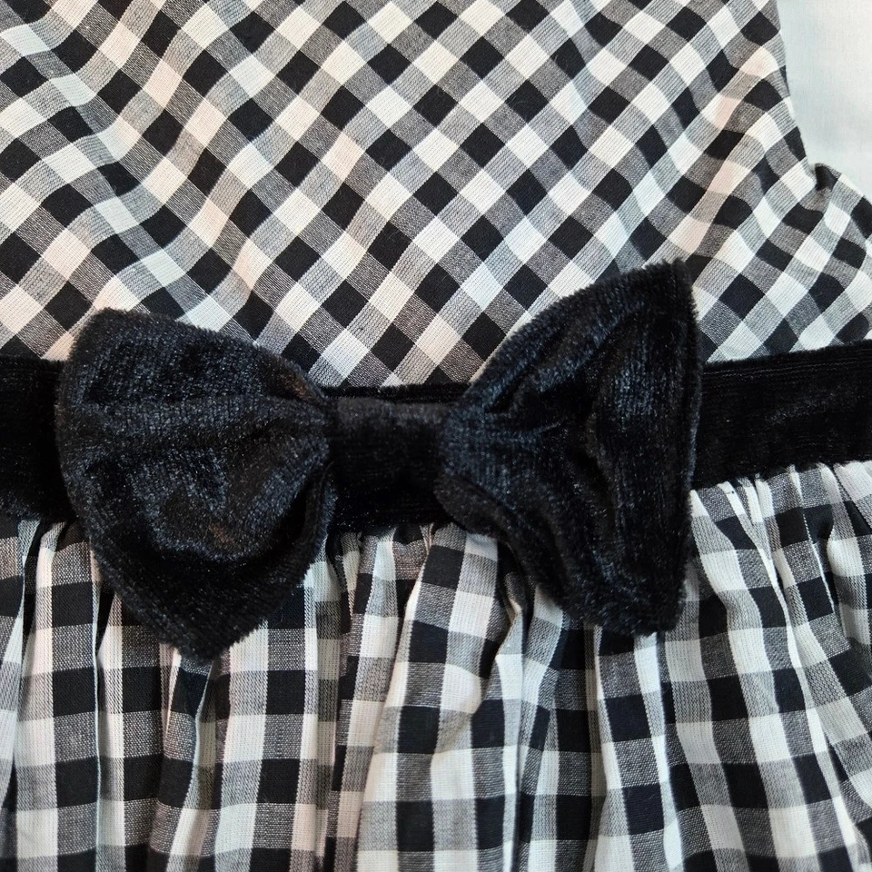 Vestido de fiesta Popatu Girl negro blanco con lazo frontal de guinga sin mangas 12M NUEVO Foto 2 de 4