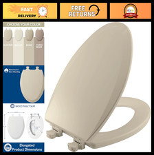 Elongated Molded Wood Toilet Seat, Easy-Clean Hinge, Almond Color, Durable Desig