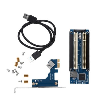 PCI-E Express X1 to Dual PCI Riser Extend Adapter Card with USB 3.0 Cable 2.6 FT