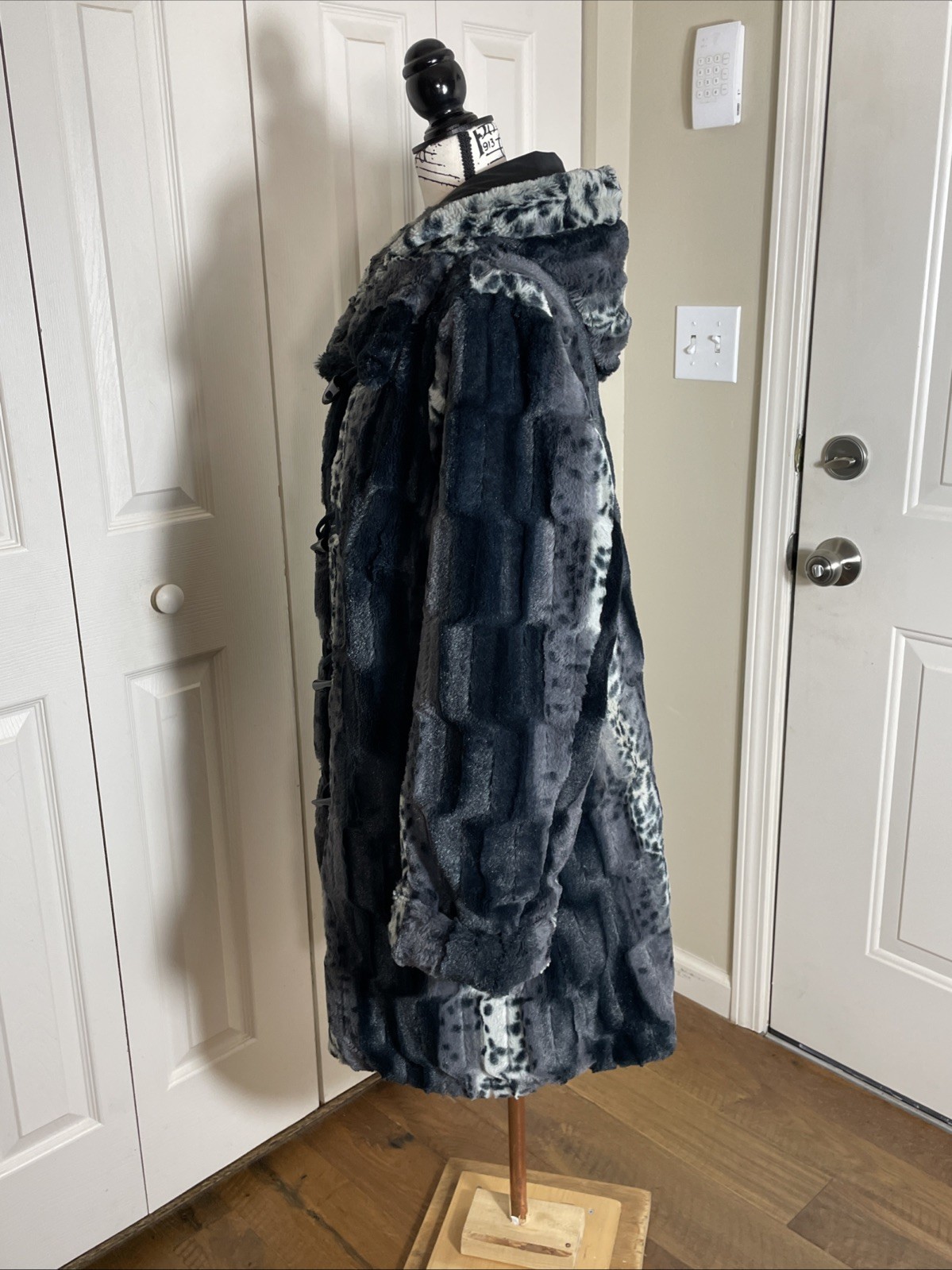 Dennis Basso Reversible Faux Fur Toggle Coat A228866 Black/Gray Detachable Hood