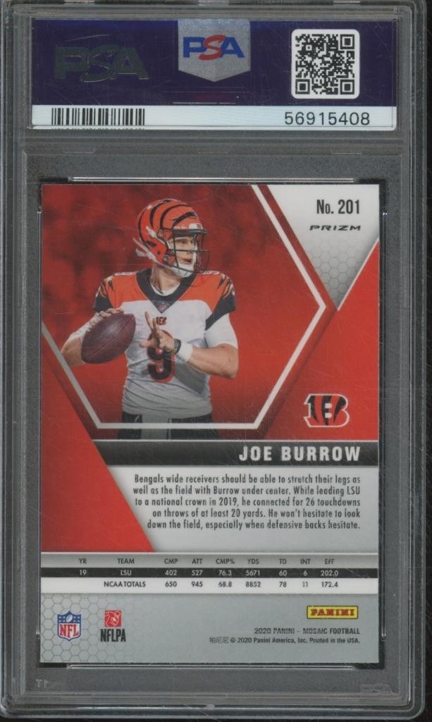 2020 Panini Mosaic JOE BURROW #201 RC Rookie Silver Holo Prizm Bengal PSA 9 FB10 view 2
