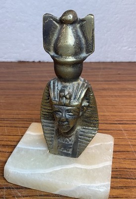 Vintage Messing Ägyptisch Ägypten Pharao Tutanchamun König Tut Büste auf Marmorsockel