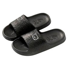 Women's Cartoon Bear Slippers Lightweight in Black, Size 8.5-9