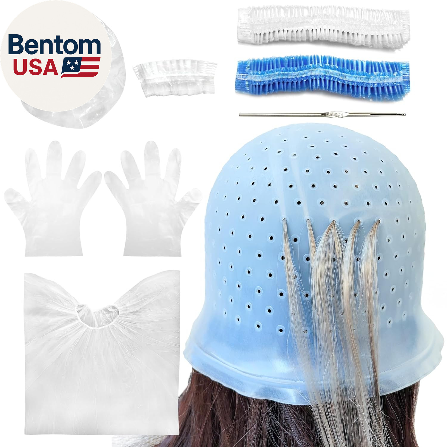 9 Pcs Hair Highlighting Kit with Cap Silicone Highlight Cap 