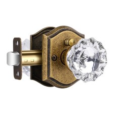 CLCTK Glass Door Knobs Interior with Lock, Vintage Crystal Antique Brass