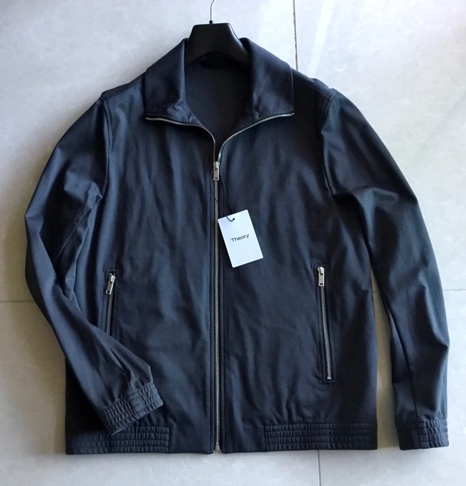 $565 Theory Classon Asphalt Compact Ponte Gray High Collar Zipper Bomber Jacket - Image 3 of 4