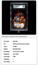 Marshall Faulk 2024 Leaf Press Proof On Fire Auto /10 #OFMF1 Rams Football SGC 9