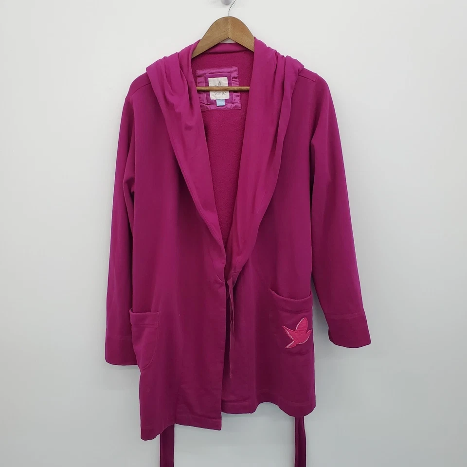 Cardigã lounge Aerie com capuz e cinto rosa fúcsia mistura de algodão manga longa M aconchegante - Imagem 3 de 4