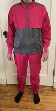 Vintage 80s Sunbuster Neon Pink Gray Zip Up Jacket:Pants Wind Suit Sports Large