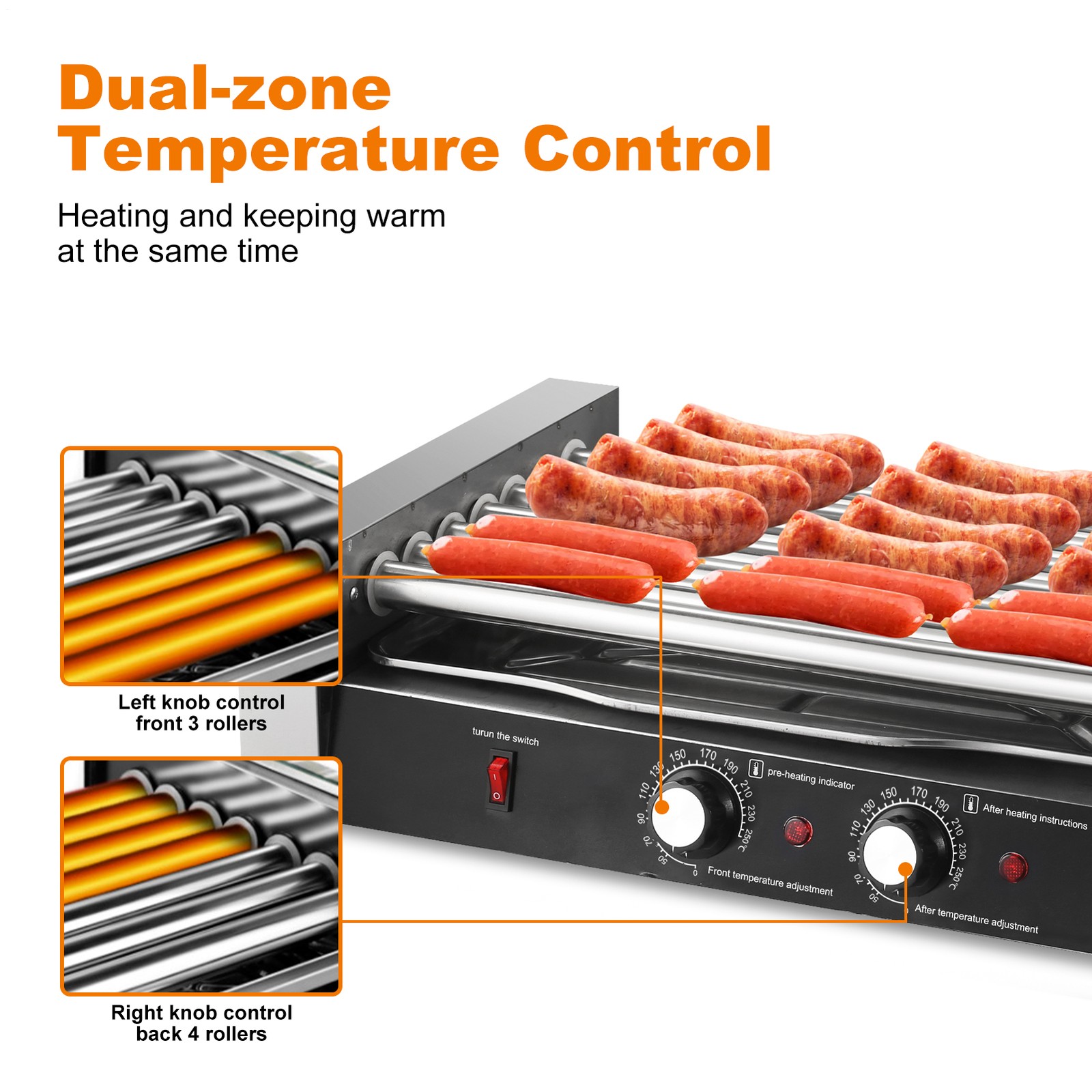 Commercial Electric 18 Hot Dog 7 Roller Grill Cooker Machine 1200w