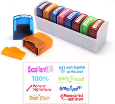 8PCS Teacher Stamp Set,Colorful Self-Inking Motivational Classroom Stamper for G
