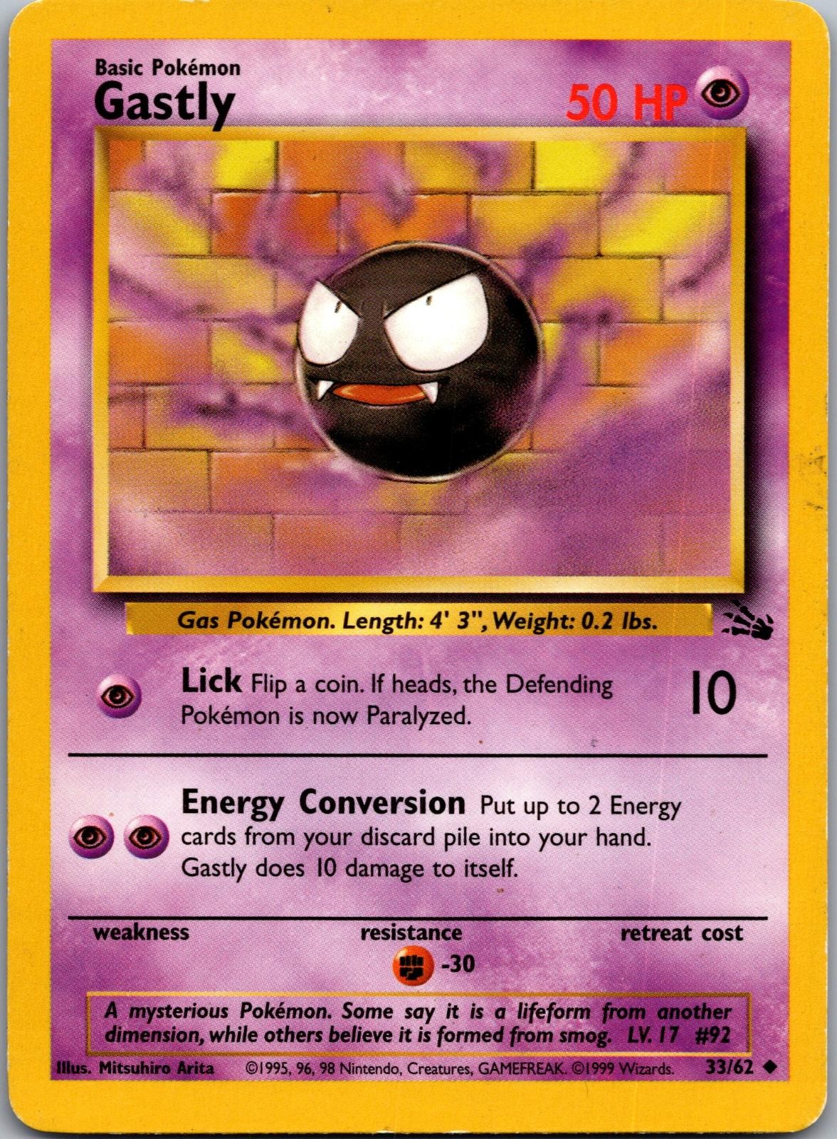 Gastly 33/62 Uncommon Fossil Pokemon Near Mint