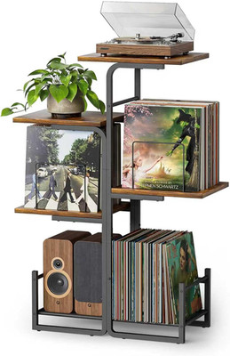 Planter-Inspired Record Player Stand with Large Vinyl Storage, Vintage Turntable