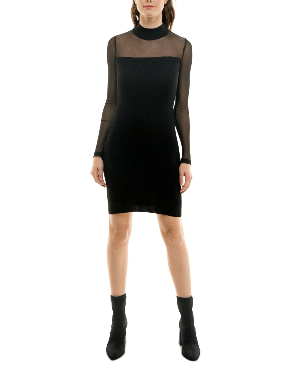 Crave Fame Juniors' Illusion Mock Neck Bodycon Sweater Dress - Black Size S