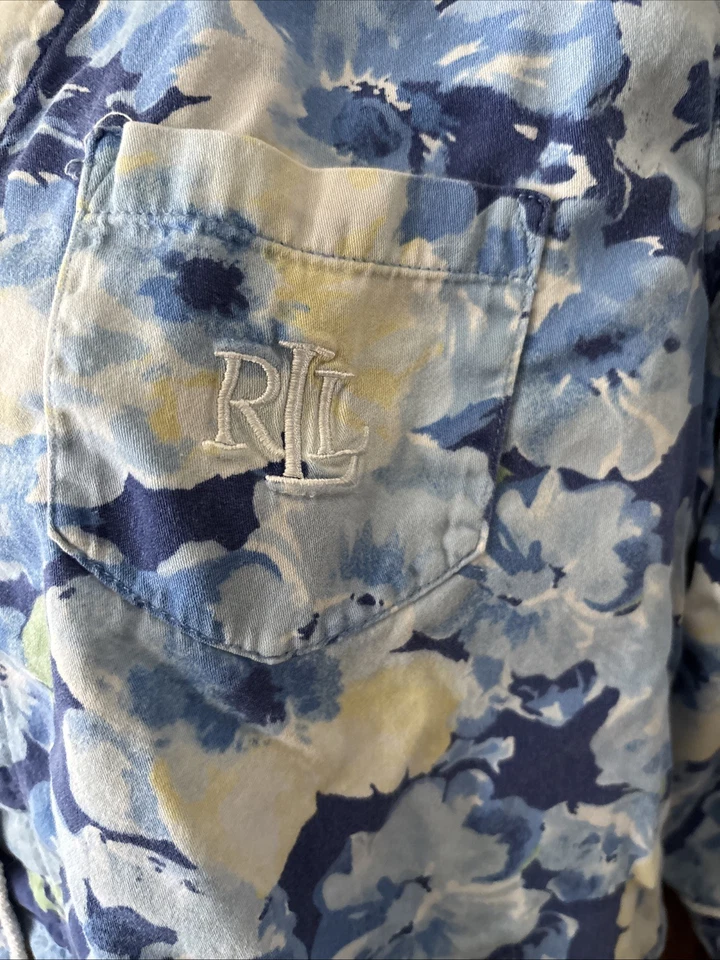 Conjunto de pijama Lauren Ralph Lauren talla M azul floral logotipo LRL 2 piezas pantalón y top pijamas Foto 3 de 4