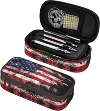 Kids Pencil Case for Boys Girls, Usa Flag Style Pencil Pouch Big Capacity Black