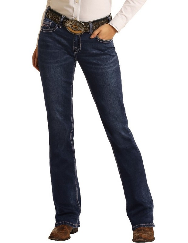 Rock & Roll Denim Jean Women Bootcut Embroider 30 X 32 Dark W7_4166 CLEARANCE