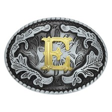 Western Belt Buckle, Initial Letter E Cowboy Belt Buckle, Vintage Silver