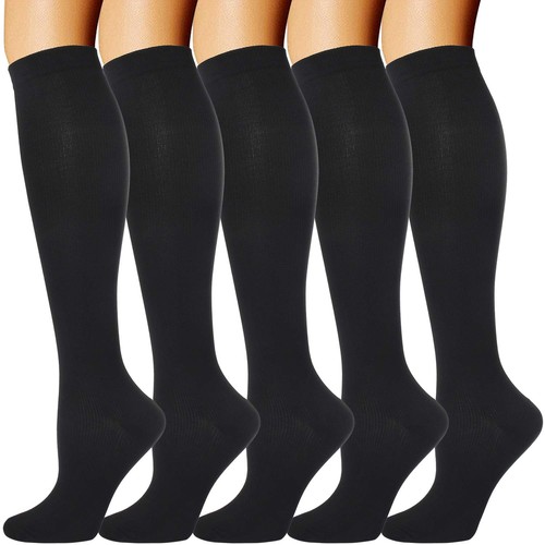 5 Pairs Wide Calf Compression Socks for Men Women Extra Plus Size Knee High S...