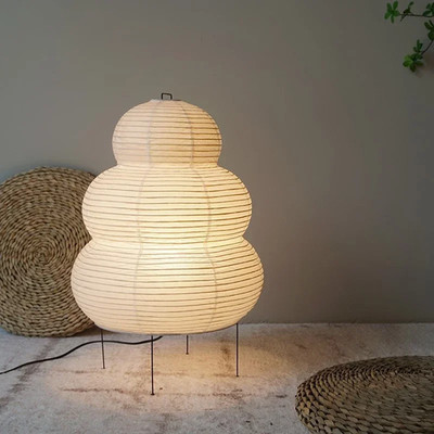 Akari Noguchi Style Japanese Rice Paper Table Lamp - White Minimalist LED