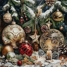 Christmas Ball Candle Diamond Art Painting Kits for Adults, Winter Diamond Paint