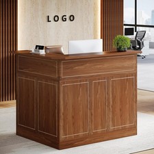 Modern Reception Desk L-Shaped Front Desk with Storage Shelves for Small Office