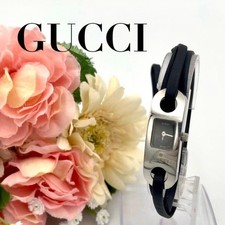 1076 GUCCI 6100L Wristwatch Silver Leather Cord Belt From Japan