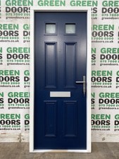 FIRE RATED FRONT DOOR EXTERNAL EXTERIOR BLUE WOODEN HALF PANEL NAVY FROSTED GLAS