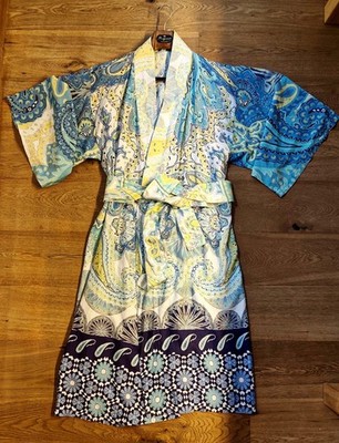 BASSETTI Granfoulard Kimono Morgenmantel Gr. L/XL Blau Paisley Mako-Satin