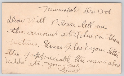 Postcard December 1913 Letter Asking Amount Due on Pictures Humboldt Kansas