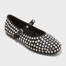 Women's Issa Rhinestone Mary Jane Ballet Flats - a New Day Black Size 8