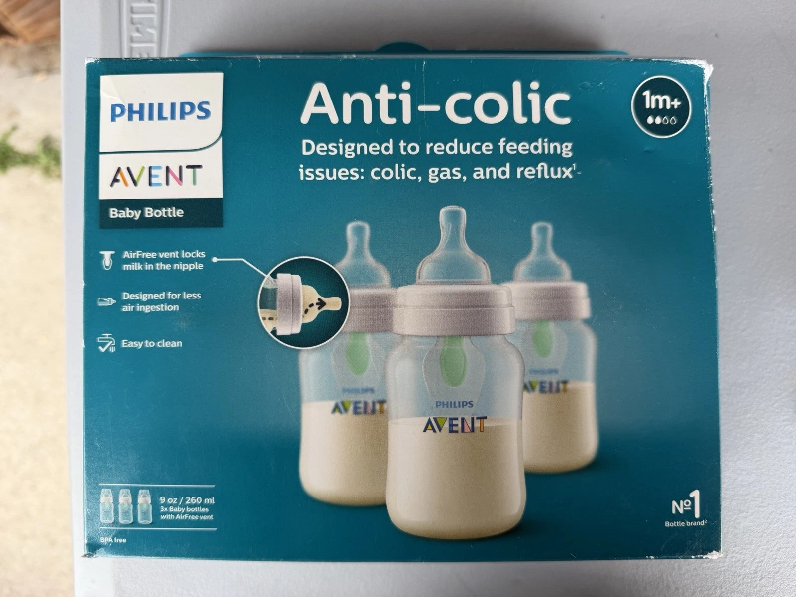 Philips Avent Baby Natural Bottles Anti-Colic Vent 1M+ Nipple 9oz PACK OF 3 New