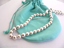 Tiffany  Co Silver 10 mm Ball Bead Necklace 18.4 Inch Chain Gift Pouch Love