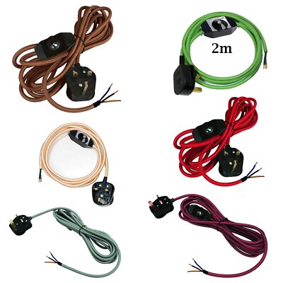 2 m 3-adrig Stoff Flex Kabel Stecker in Pendelleuchte Leuchte Set mit Dimmschalter UK