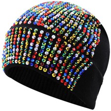 Men Bling Rhinestone Knit Beanie Hat Punk Style Warm Skull Cap Winter Beanie Hat
