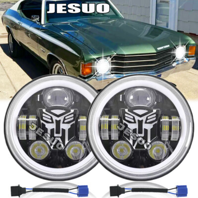 For Chevy Chevelle SS 1971-1973 Pair 7'' inch LED Round Headlight High-Low Beams
