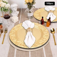 100 Count Gold Round Charger Plates Set for Parties, Weddings & Events