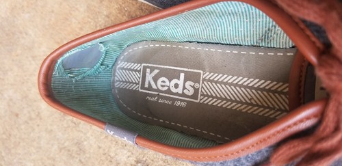 Wool Blend Keds Gray Brown Faux Leather Womens 8.0 Flats Sneakers Tennis Shoes - Picture 5 of 11