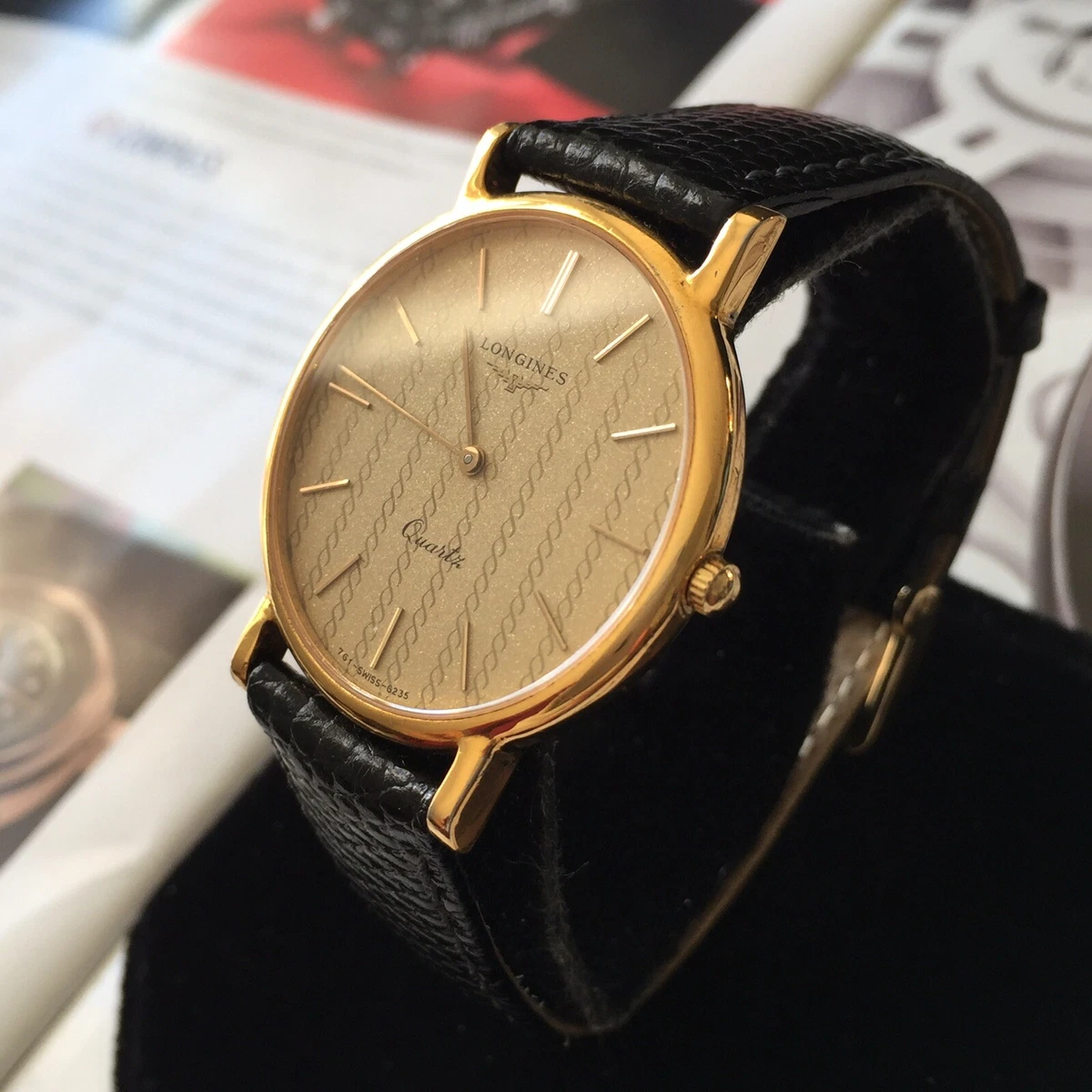 Montre Longines 6235 homme quartz suisse plaqu or ann es 1970 cuir noir 32 mm